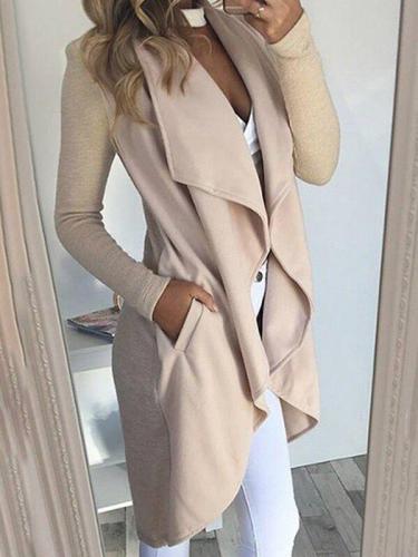 Solid color lapel long sleeve slim Tops