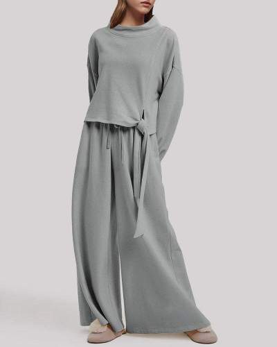 Lace-up Casual Long Sleeve Pants Two-Piece Set