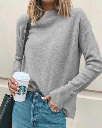 Long Sleeve Solid Color Slip On Sweater