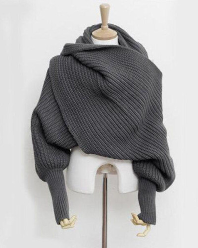 Women Unisex Winter Thick Warm Knitted Scarf With Sleeves Long Soft Wraps Scarves Novelty