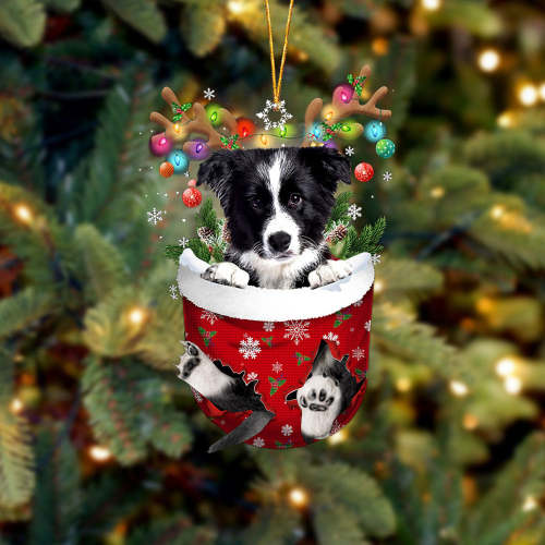 Border Collie In Snow Pocket Christmas Ornament