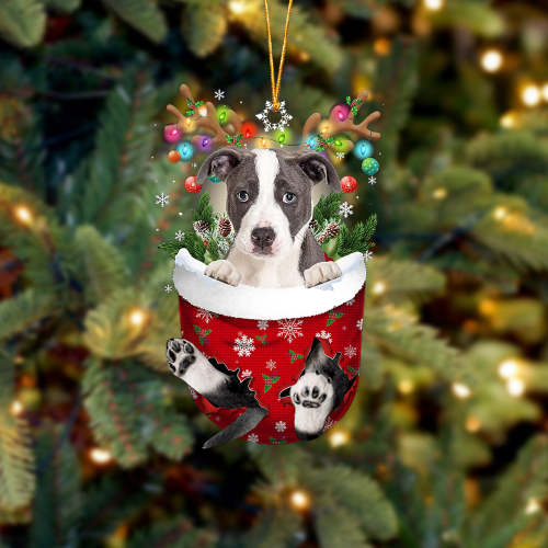Pitbull  In Snow Pocket Christmas Ornament