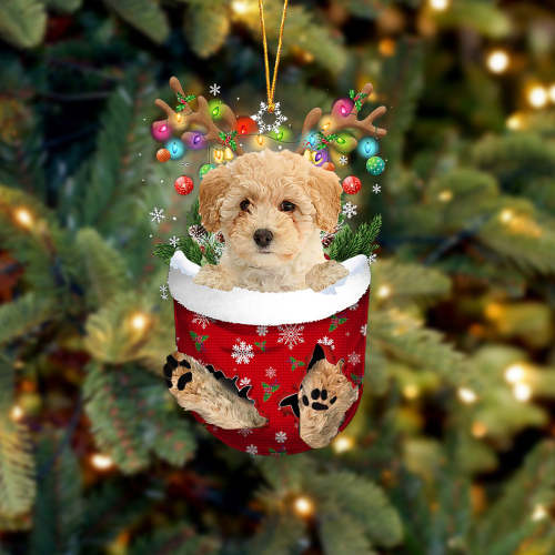 Poochon In Snow Pocket Christmas Ornament