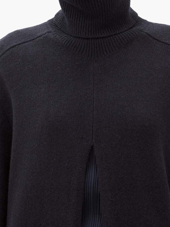 Viviane Slit-Front Wool Sweater Dress