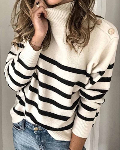 Button Design Striped Sweater