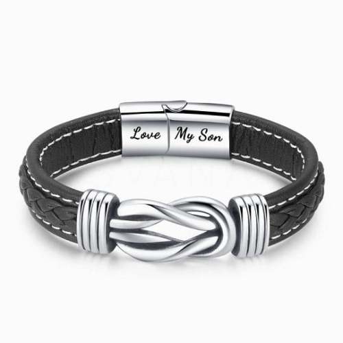 “Mother and Son Forever Linked Together  Braided Leather Bracelet