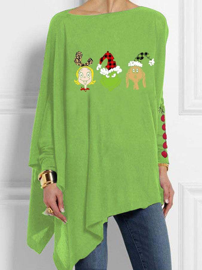 Women's Funny Christmas Printed Christmas Casual Irregular  T-shirt
