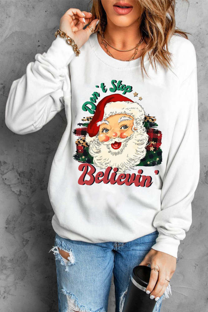 Christmas Santa Claus Round Neck Casual Pullover Sweatshirt