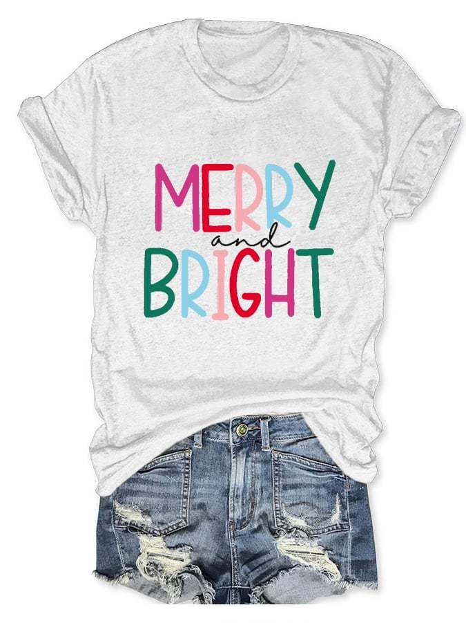 Women's Merry And Bright Christmas Print T-Shirt