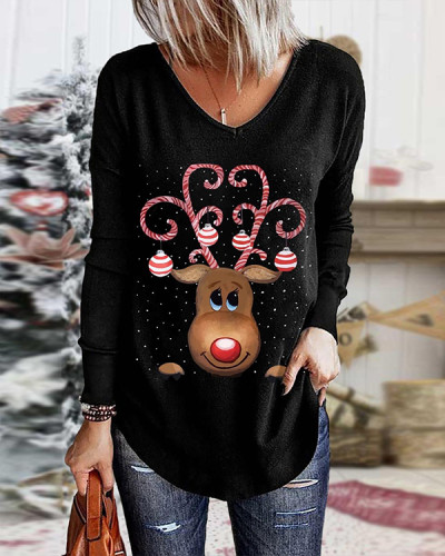 Christmas Elk Print Tunic Pullover