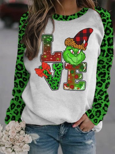 Women's Merry Christmas Love Grinchy Leopard Print Sweatshirt