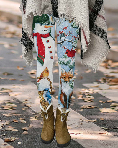 Christmas Snowman Bird Casual Leggings