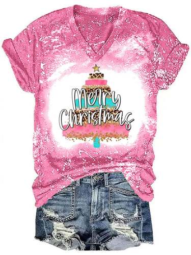 Women's Merry Christmas Tree Print Casual T-Shirt