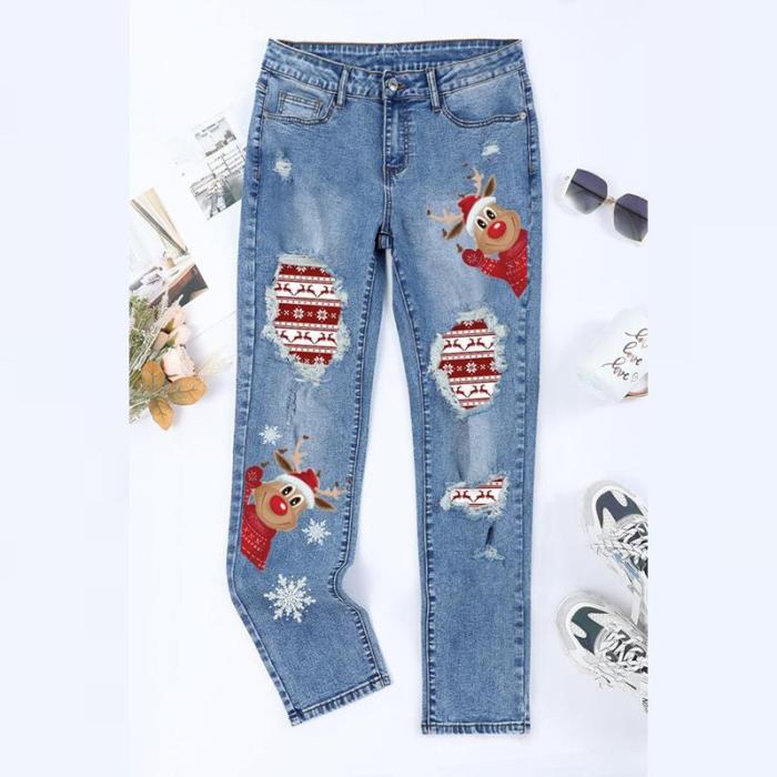 🔥 HOT SALE NOW🔥Christmas Print Loose Casual Jeans