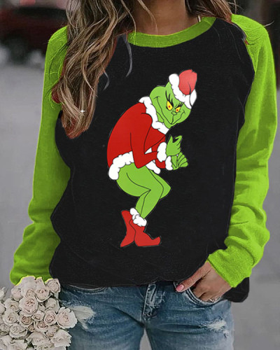 Christmas Grinch Long Sleeve Panelled Top