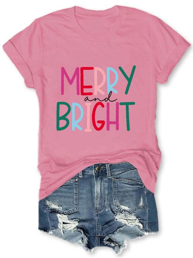 Women's Merry And Bright Christmas Print T-Shirt