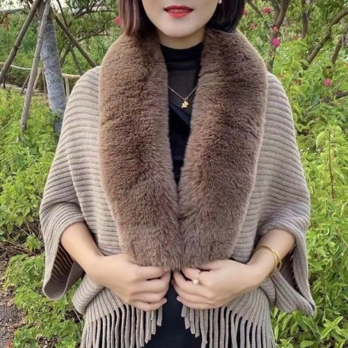 Free Shipping - Ladies Faux Rabbit Fur Knitted Loose Thickened Shawl coat