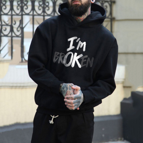 Men's loose letter print casual hoodie