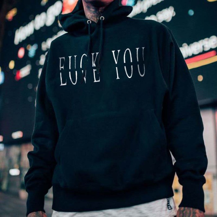 Love You Fk You Letter Print Casual Men's Hoodie