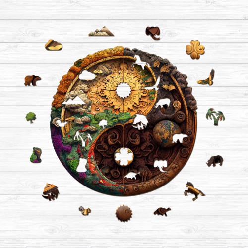 Taiji Yin Yang Mandala Wooden Jigsaw Puzzle