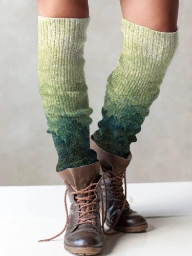 Retro forest print knit boot cuffs leg warmers
