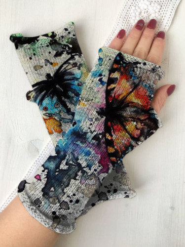 Butterfly vintage knit fingerless gloves