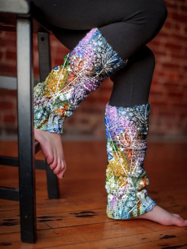 Retro dandelion print knit leg warmers boot cuffs