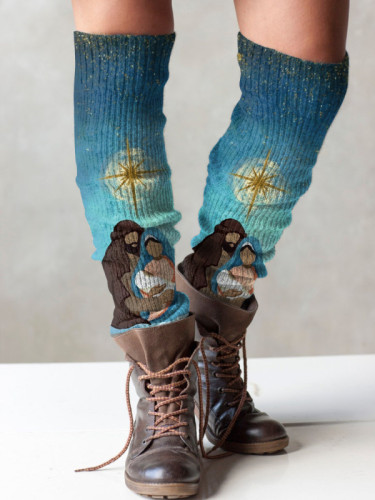Nativity Print Knit Boot Cuffs Leg Warmers