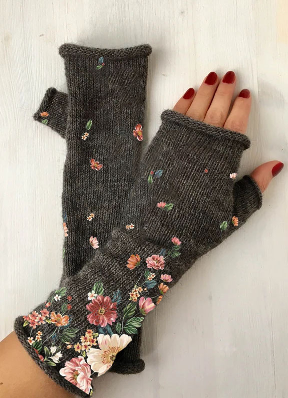 Casual flower print warm gloves