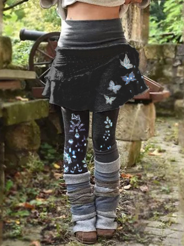 Casual printed double stitched irregular semi skirt Leggings