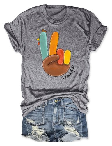 Peace Sign Turkey Thankful T-Shirt