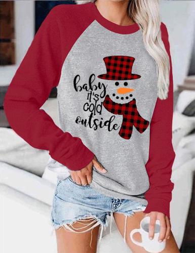 Baby It's Cold Outside Snowman Color Block Sweatshirt