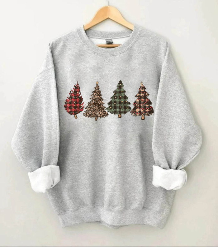 Plaid And Leopard Christmas Trees Sweatshirt