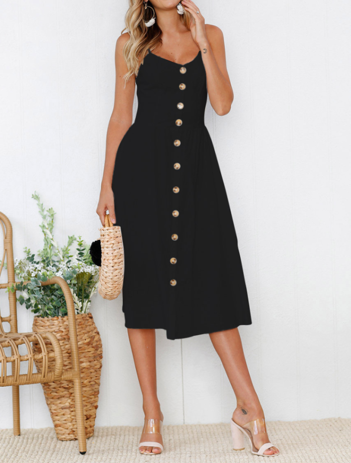 Casual Solid color With Buttons Midi Slip Dress