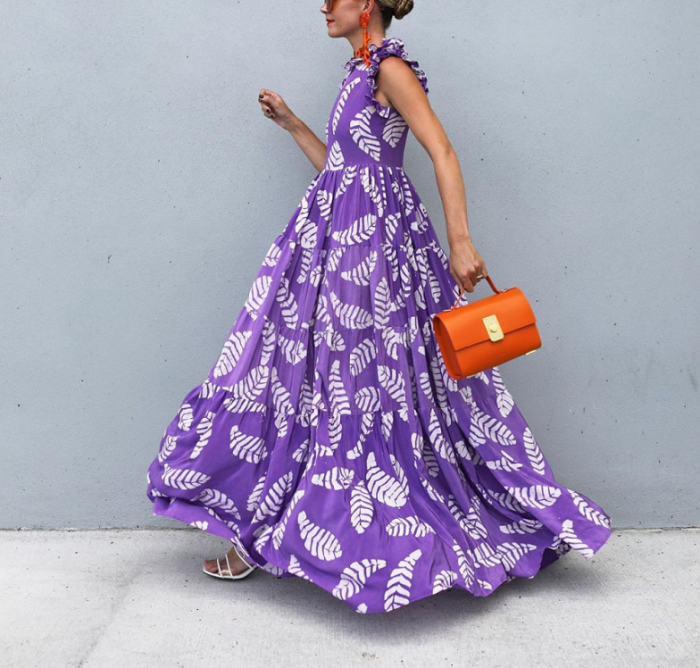 In Fashion Purple Leaf Prints Maxi Dress
