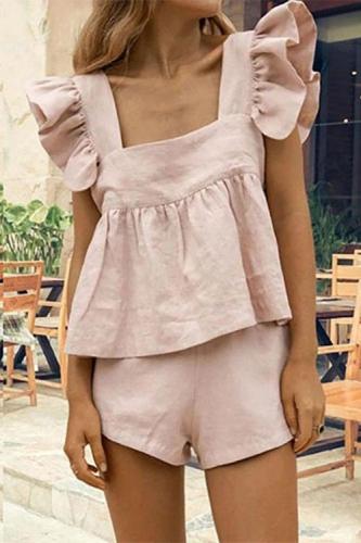 Sweet Ruffled Sleeves Two-pieces Set