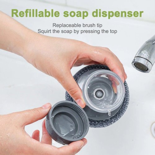 🔥(HOT SALE - 49% OFF) Soap Dispensing Palm Brush Storage Set With 2 PET Replacement Heads