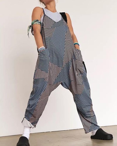 Casual Loose Striped Print Jumpsuit
