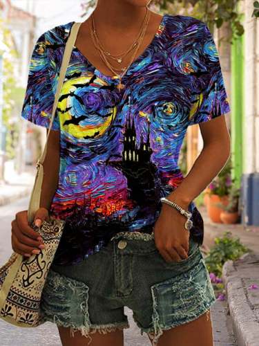 🔥Buy 3 Get 10% Off🔥Abstract Halloween Oil Painting Print Short Sleeve T-Shirt