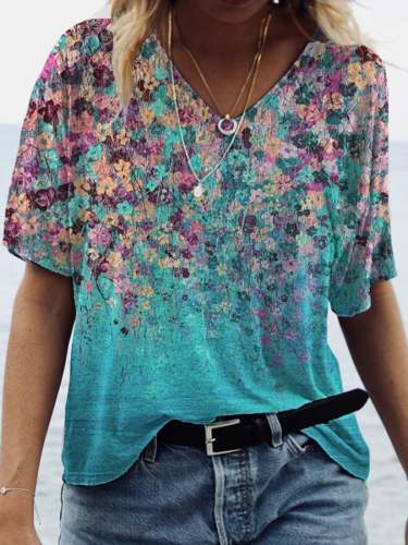 🔥Buy 3 Get 10% Off🔥Women's Oil Painting Flower Print V-neck T-shirt