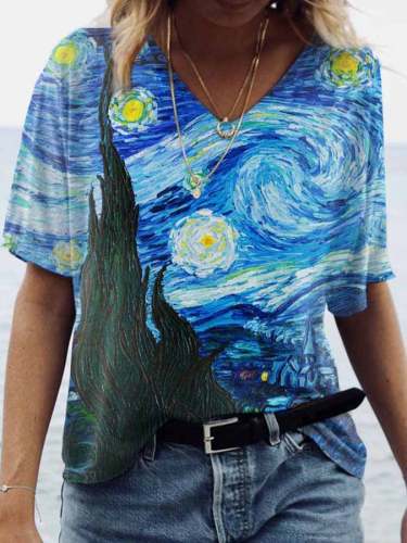 🔥Buy 3 Get 10% Off🔥Van Gogh Starry Sky Oil Painting Short Sleeve T-Shirt