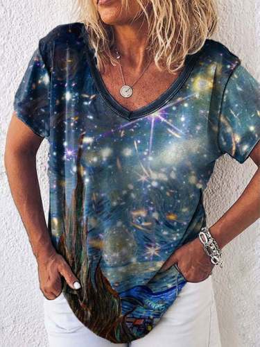 Women's Art Star Print V-Neck T-Shirt