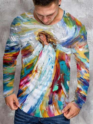 🔥Buy 3 Get 10% Off🔥Easter Jesus Oil Painting Printed Long Sleeve T-shirt