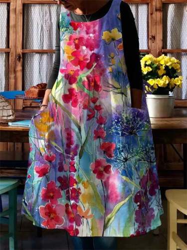 🔥Buy 3 Get 10% Off🔥Casual Floral Oil Painting With Pocket Print Dress