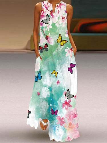 Women's Colorful Butterfly Print Long Dress