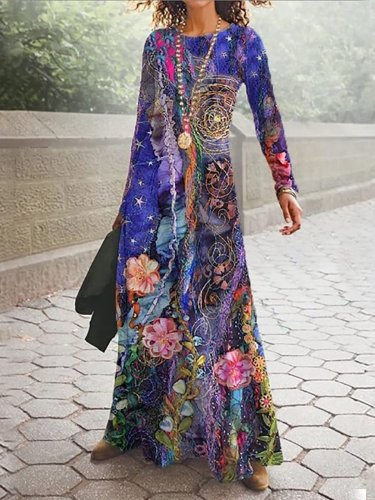 🔥Buy 3 Get 10% Off🔥Women's Floral Print Casual Round Neck Long Sleeve Dress