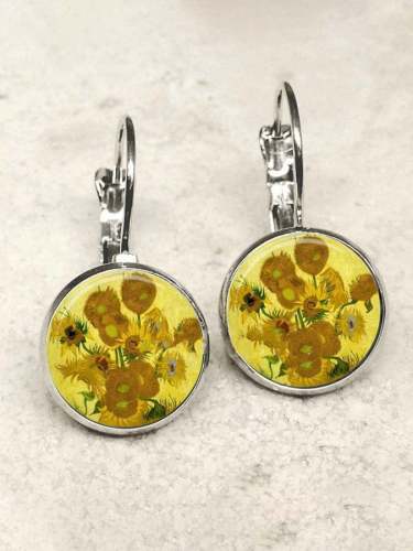 🔥Buy 3 Get 10% Off🔥Women's Oil Painting Sunflower Time Gemstone Earrings