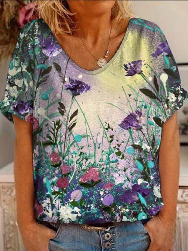 🔥Buy 3 Get 10% Off🔥Women's Oil Painting Floral Print Casual Loose T-Shirt