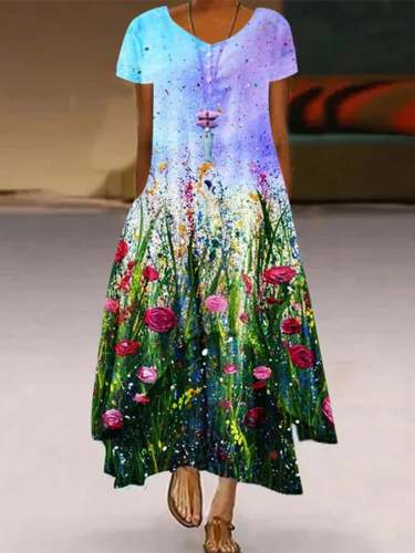 🔥Buy 3 Get 10% Off🔥Women's Spring Summer Oil Painting Floral Print Dress