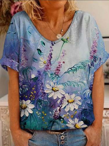 🔥Buy 3 Get 10% Off🔥Women's Oil Painting Casual V-Neck Loose T-Shirt